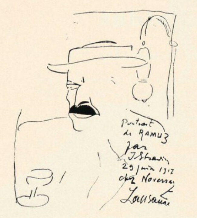 Charles-Ferdinand Ramuz, 1917, dessin d'Igor Strawinski - Cliquer sur la photo pour l'original et ses références