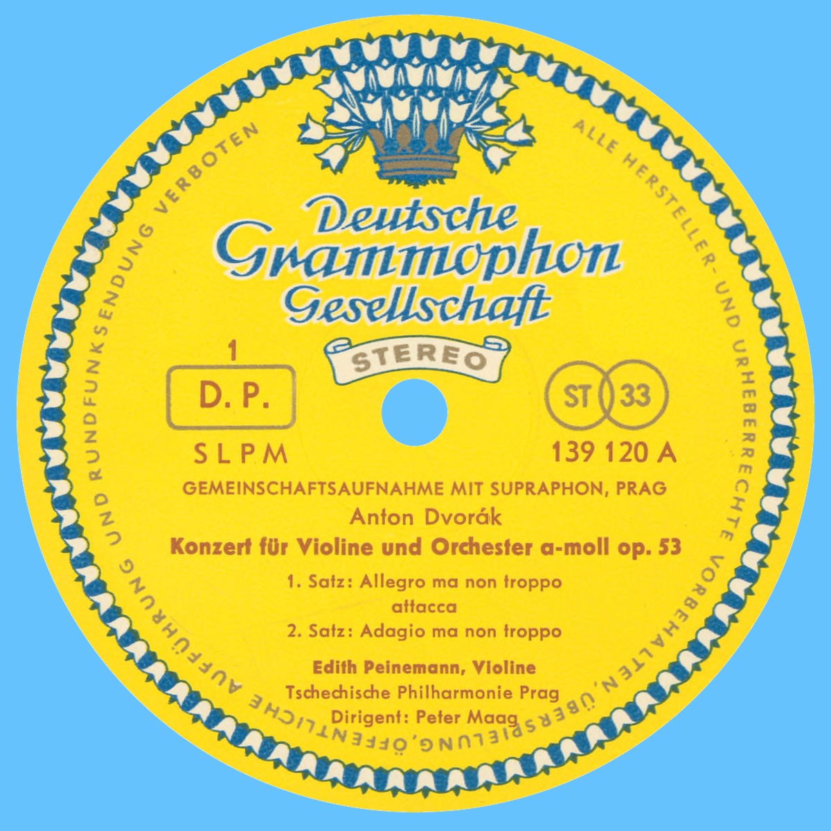 Étiquette recto du disque SLMP 193 120 de la Deutsche Grammophon Gesellschaft