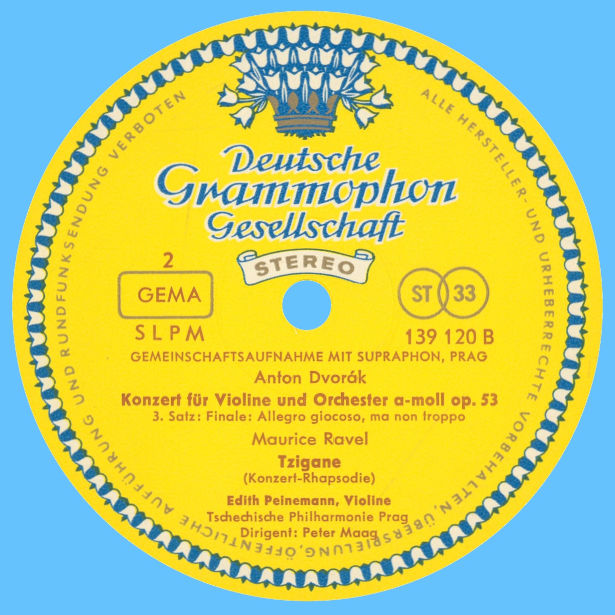 Étiquette verso du disque SLMP 193 120 de la Deutsche Grammophon Gesellschaft