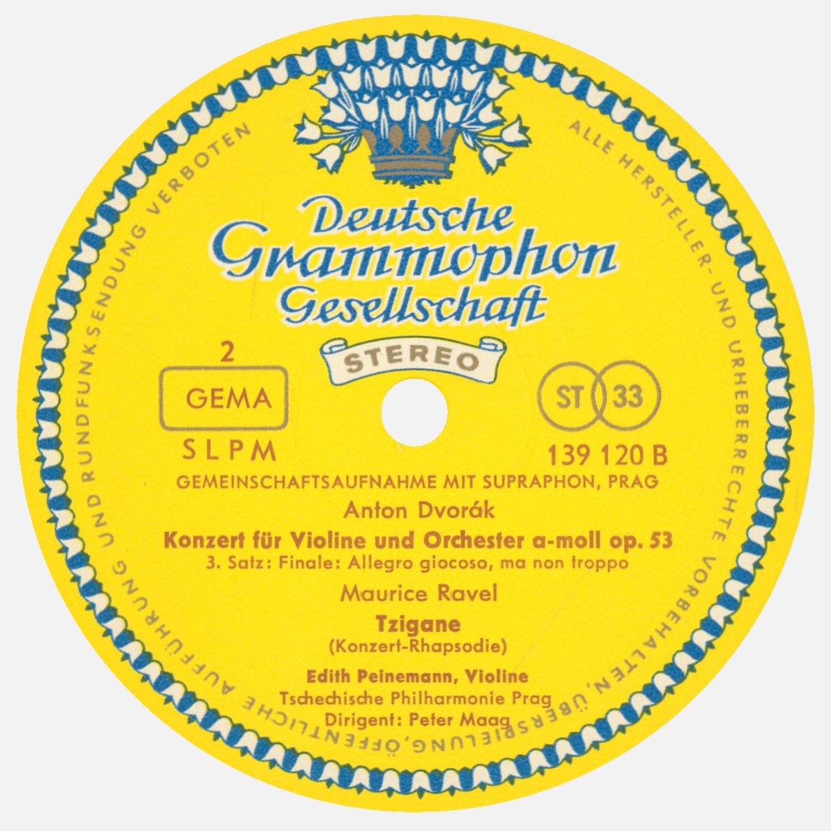 Étiquette verso du disque Deutsche Grammophon Gesellschaft SLMP 139 120