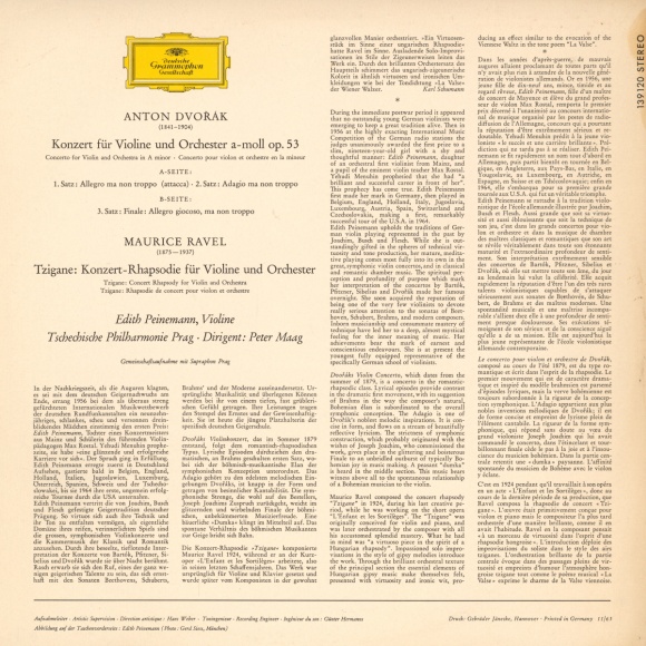 Verso de la pochette du disque SLMP 193 120 de la Deutsche Grammophon Gesellschaft