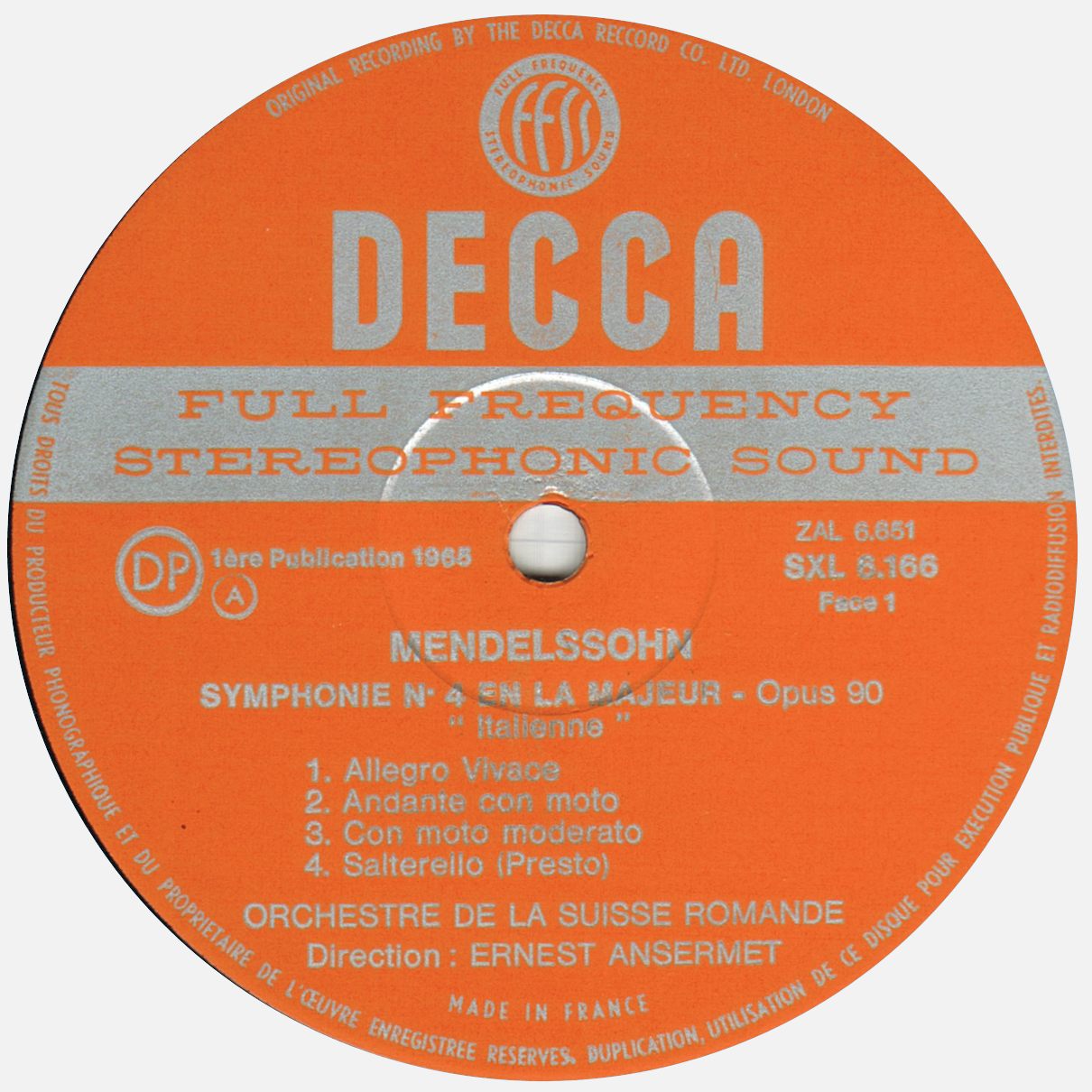 Decca SXL 6166, étiquette verso, cliquer pour une vue agrandie