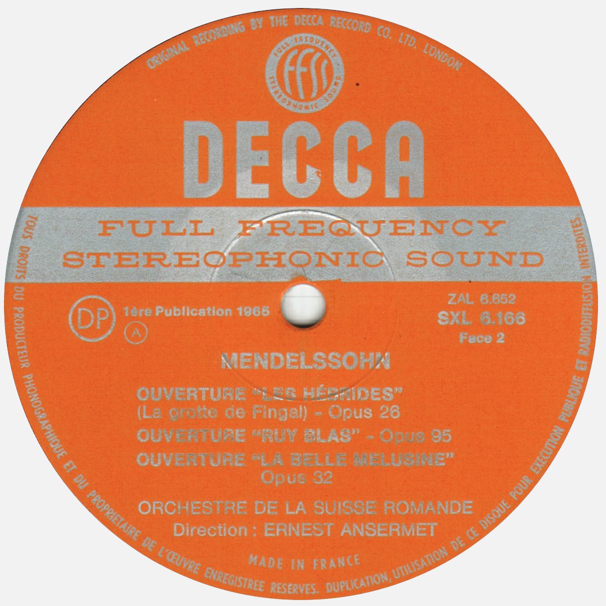 Decca SXL 6166, étiquette recto, cliquer pour une vue agrandie