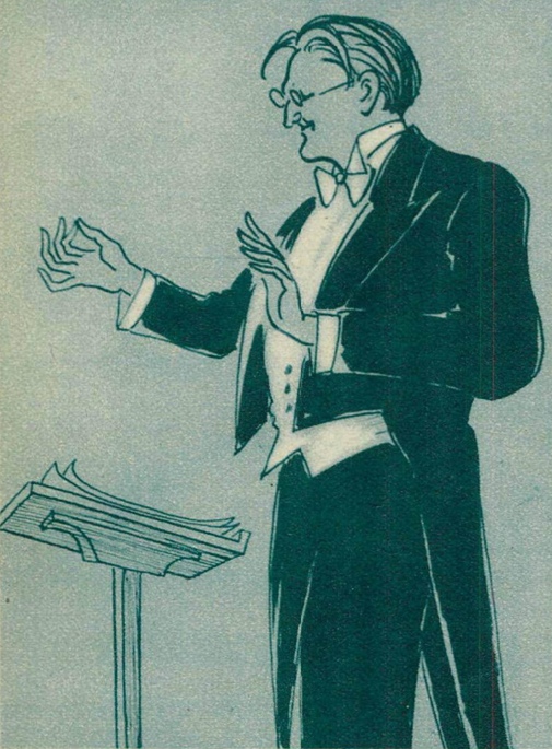 Hermann SCHERCHEN croqué par PETROVIC, revue Le Radio, 3 juin 1938, page 866