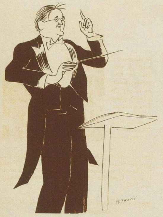 Hermann SCHERCHEN croqué par PETROVIC, revue Le Radio, 9 novembre 1934, page 1674