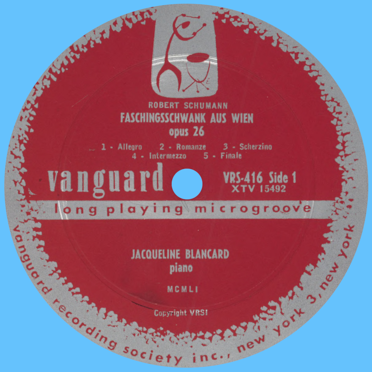 Étiquette recto du disque Vanguard VRS 416