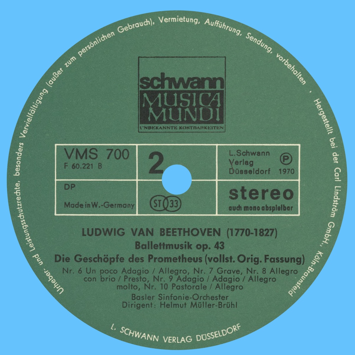 Étiquette verso du premier disque de l'album Schwann Musica Mundi VMS 700/701