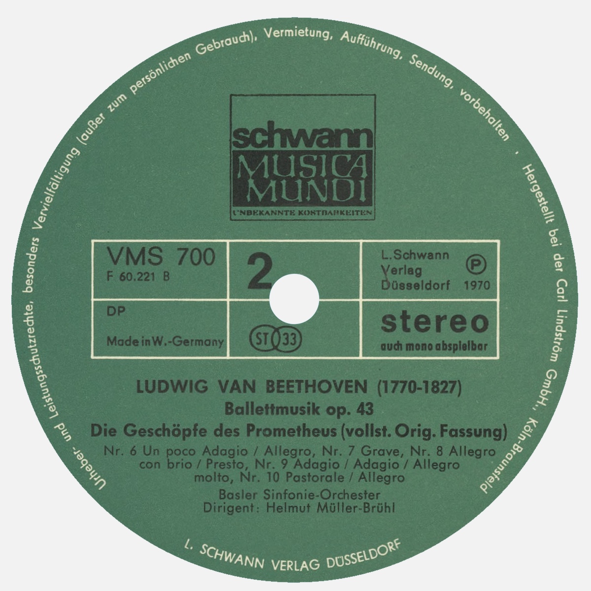 Étiquette verso du premier disque de l'album Schwann Musica Mundi VMS 700/701, cliquer pour un agrandissement de la photo