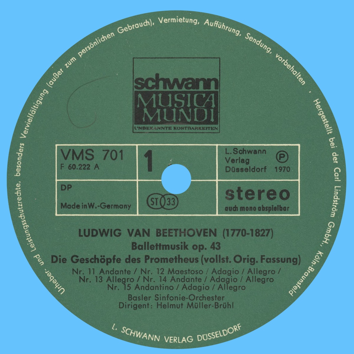 Étiquette recto du second disque de l'album Schwann Musica Mundi VMS 700/701