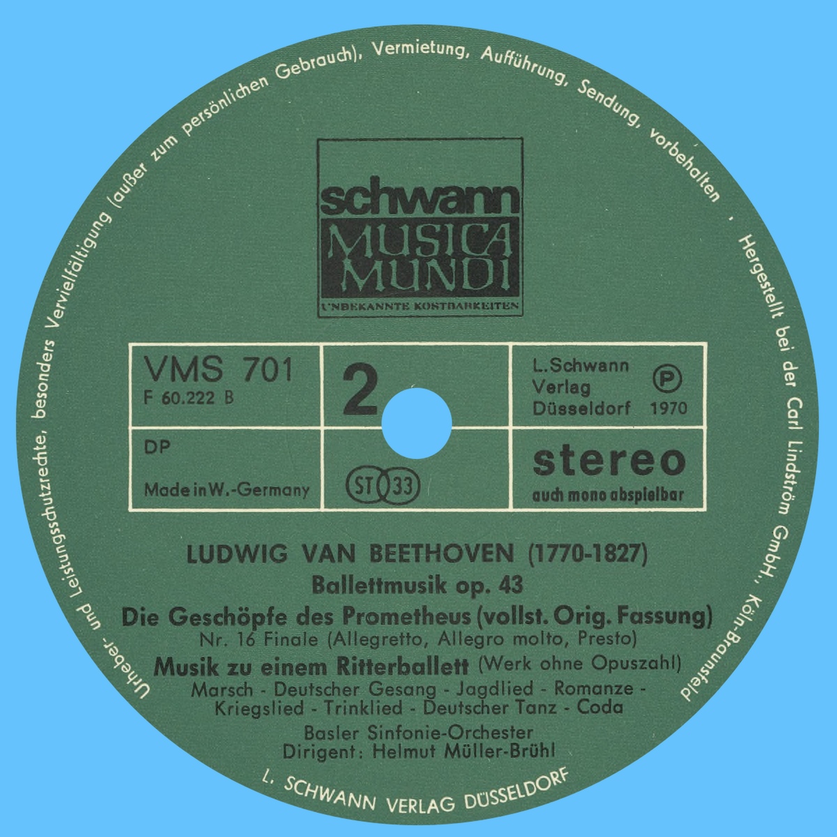 Étiquette verso du second disque de l'album Schwann Musica Mundi VMS 700/701