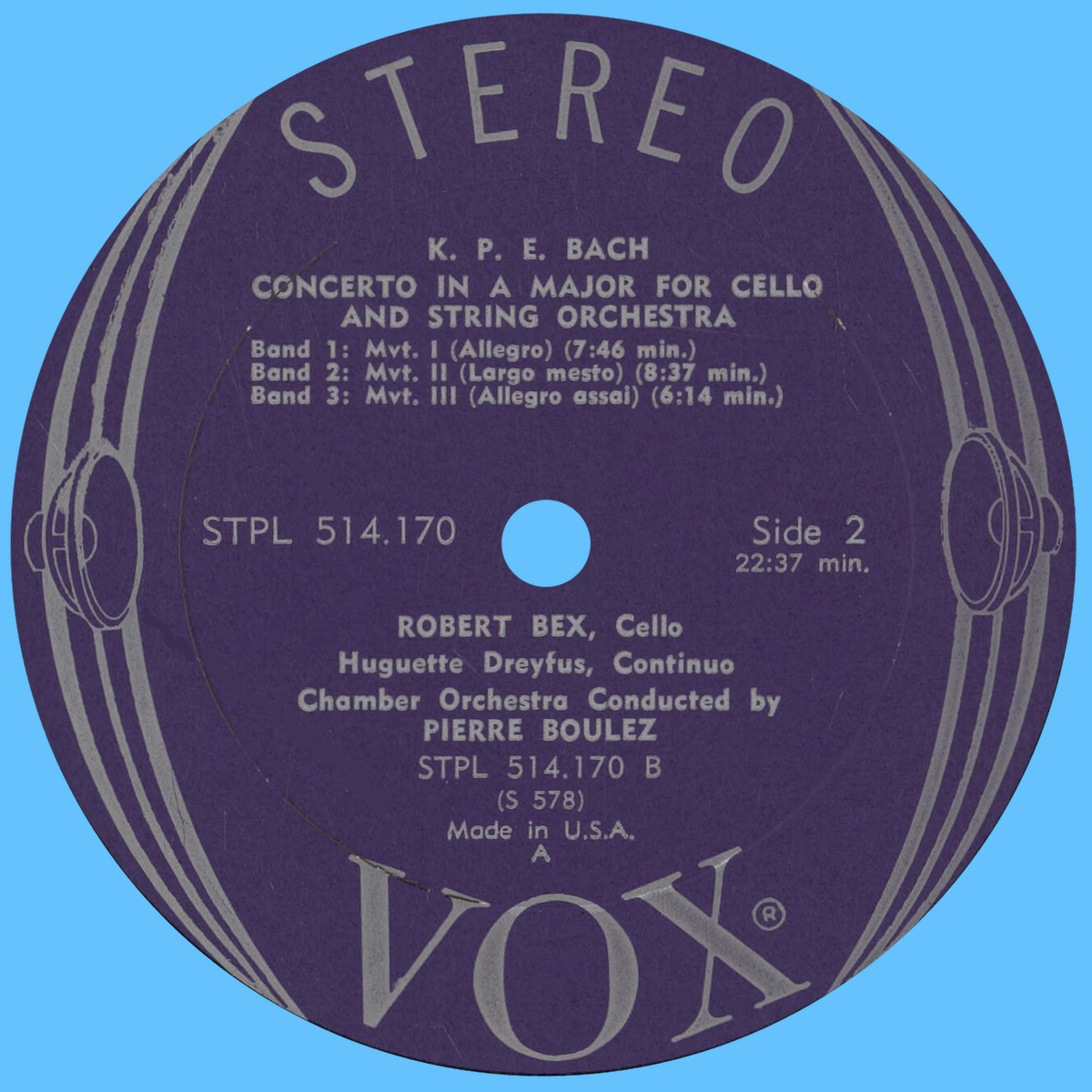 Étiquette verso du disque VOX STPL 514 170