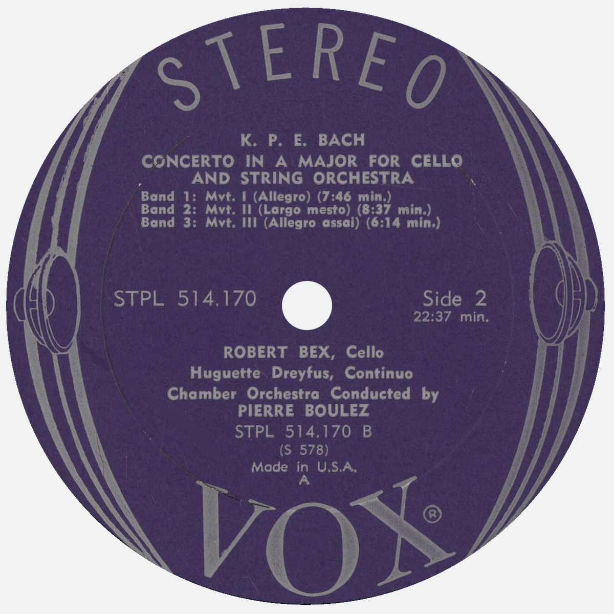 Étiquette verso du disque VOX STPL 514 170