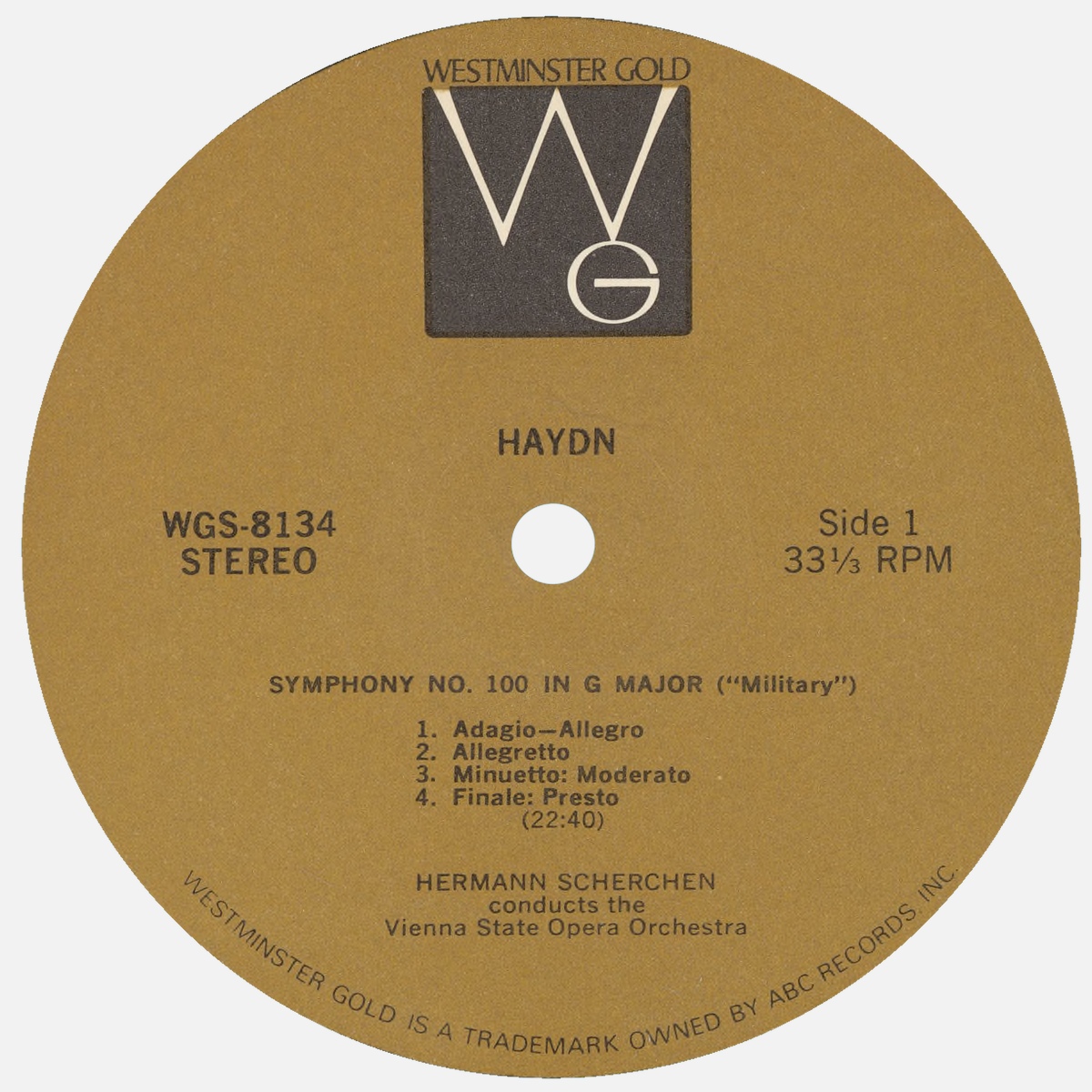 Étiquette recto du disque Westminster WGS 8134