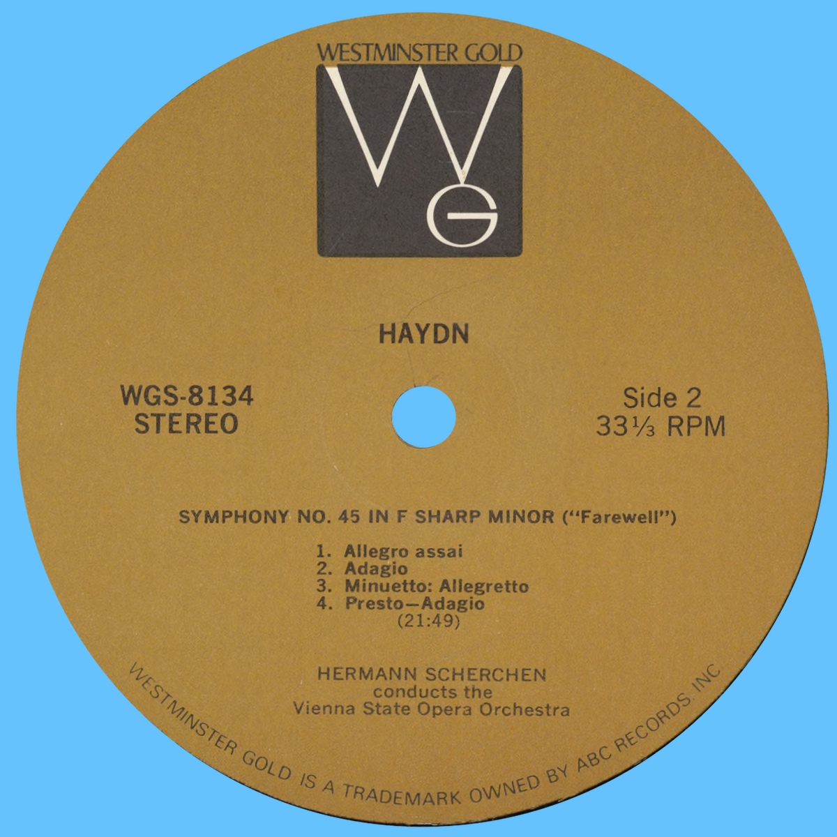 Étiquette verso du disque Westminster WGS 8134