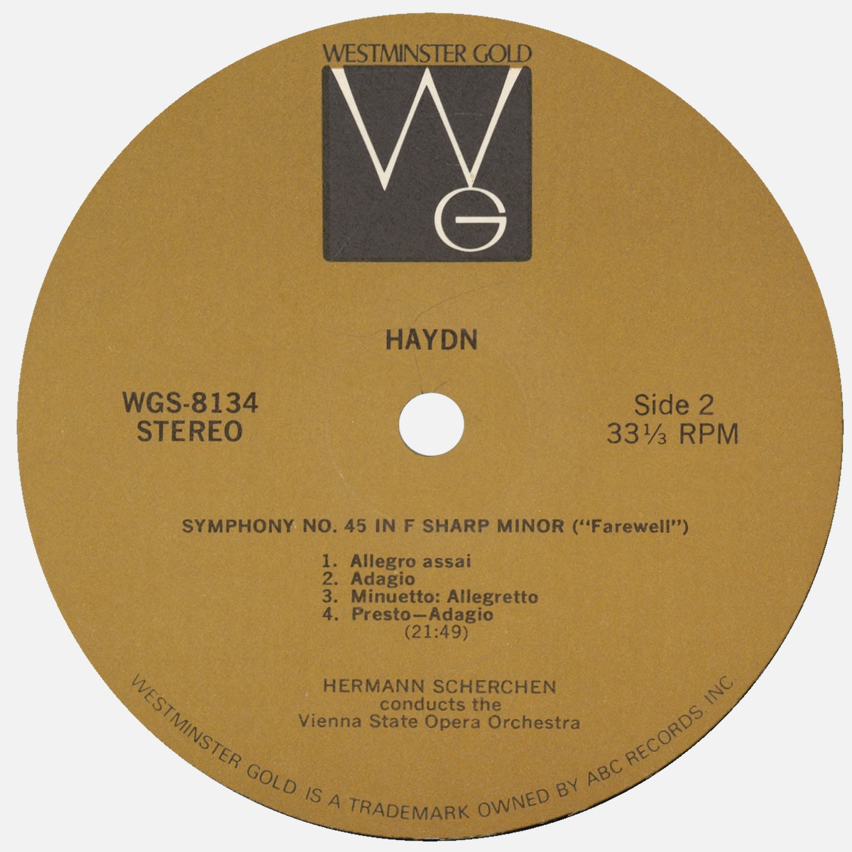 Étiquette verso du disque Westminster WGS 8134