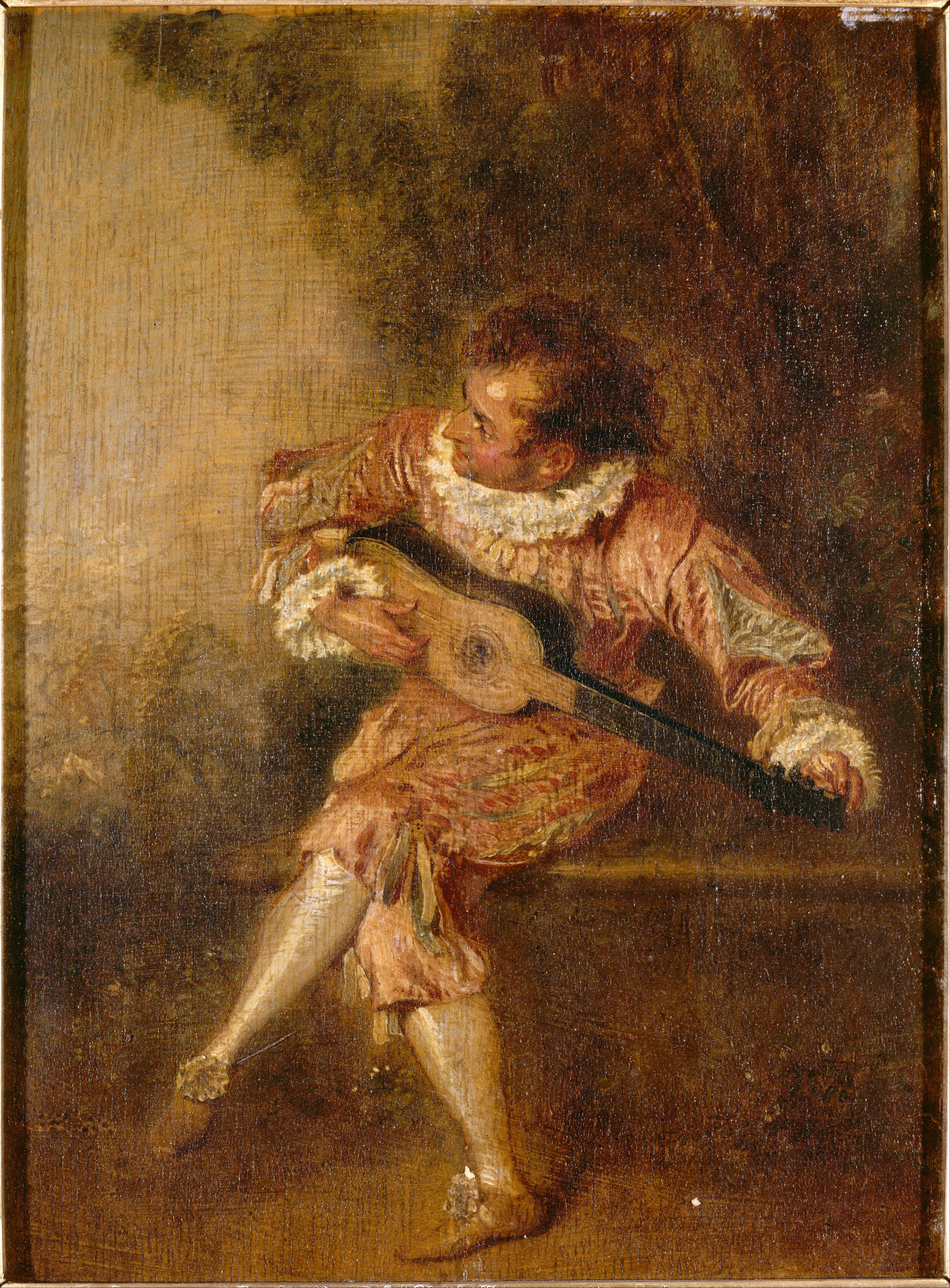Le donneur de sérénades de Watteau, cliquer pour voir l'original et ses références