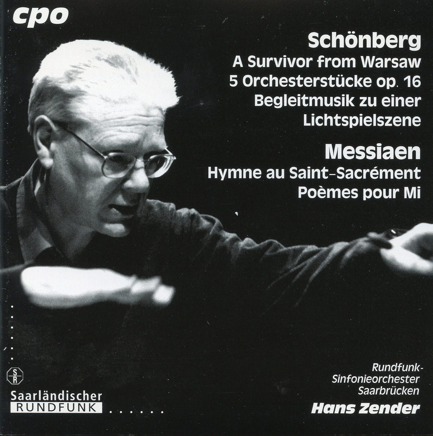 Hans Zender sur la pochette du disque Schoenberg / Messiaen de CPO