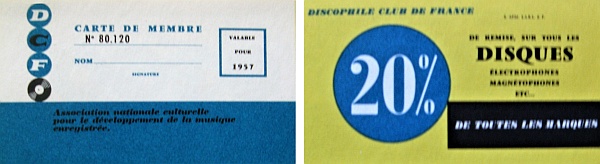 «Discophile  Club de France» , carte de membre